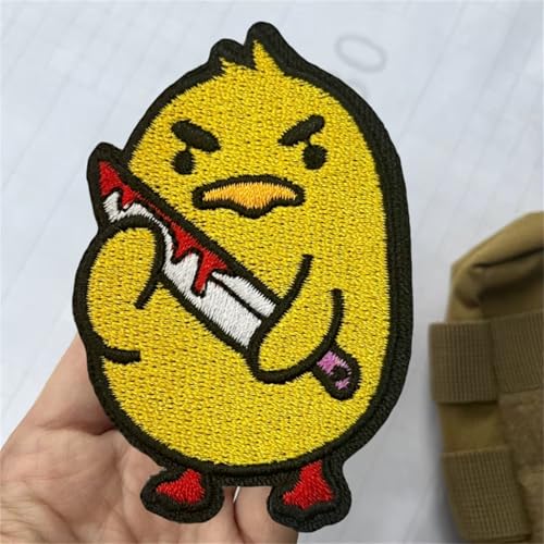 Klett Patches Lustig Ente mit Messer Patches Klett MilitäR Zauberaufkleber BekleidungszubehöR Mit Klettverschluss FüR Jungen, MäDchen, Jacken, Jeans, RucksäCke von Viusneun