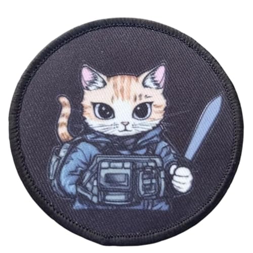 Klett Patches Lustig Patches Klett MilitäR Katze Mit Messer Aufnäher Niedliche Katze Bestickte Applikationen für DIY-Zubehör, Rucksäcke, Jacken, Jeans von Viusneun