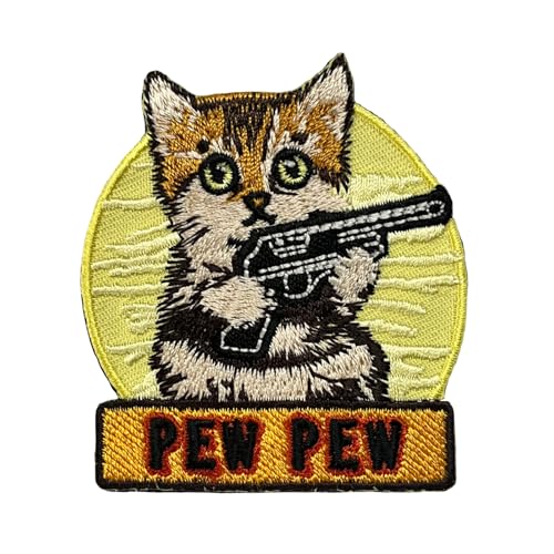 Klett Patches Lustige Katze "PEW PEW" Patches Klett Gestickte Taktische Moral Hook Loop Patch Aufnäher Applikationen Für Taktische Kleidung Rucksack Baseballkappe Uniform von Viusneun