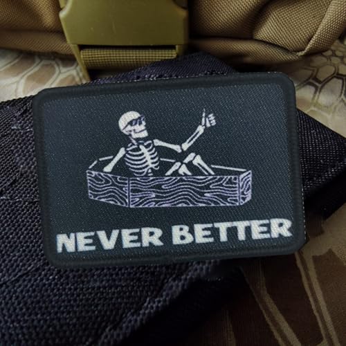 "NEVER BETTER" Patches Klett Skelett Militär Morale Hook Aufnäher Applikation Für DIY Taktische Kleidung Rucksack Baseballkappe Uniform von Viusneun