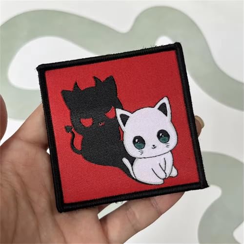 Niedliche Katzen Patches Klett Stickerei auf Kleidung Verschluss, Lustige Böse Katze Patches Taktische Rucksack Aufkleber Moral Abzeichen von Viusneun