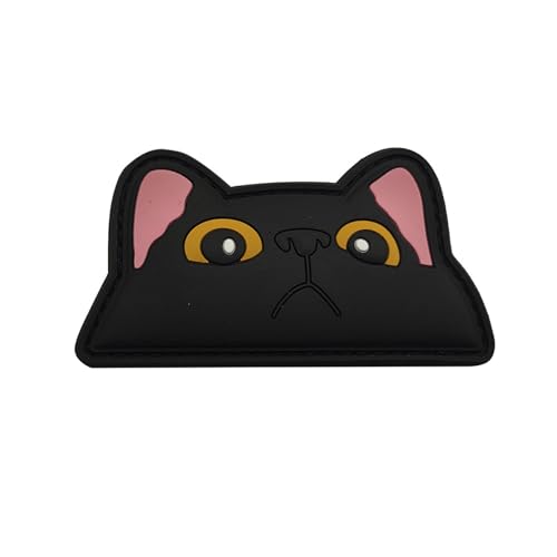 PVC Katzengesicht Klett Patch, lustige Katze Abziehbilder, Aufnäher Patches Bügelbild Applikation für Mädchen Jungs Aufbügel Patches zum T-Shirt Jeans Taschen (Schwarz) von Viusneun