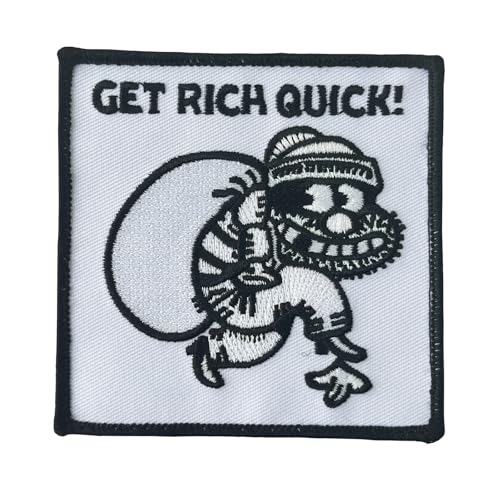 Patches Klett, "Get Rich Quick" Sneaky Dieb Lustige Taktische Aufnäher Stickerei Hook Loop Patch für DIY Taktische Kleidung Rucksäcke Uniform von Viusneun