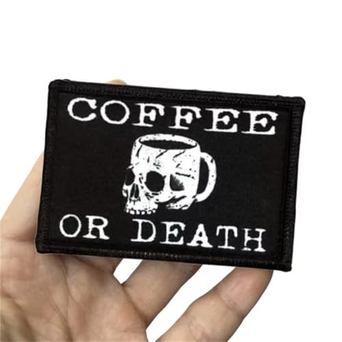 Patches Klett "COFFEE OR DEATH" Lustig Klett Patch Tactical Moral Aufnäher Applikationen für DIY Kleidung, Rucksäcke, Jacken, Jeans von Viusneun