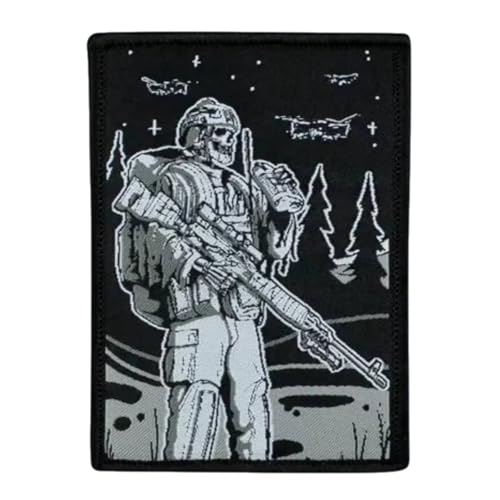 Patches Klett Militär Patch Skelett Soldat Klett Patch Drucken Taktisches Morale Hook Patch Für DIY Kleidung Rucksack Baseballkappe Uniform von Viusneun