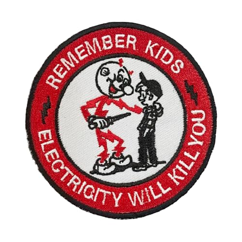 "Remember Kids Electricity Will Kill You" Klett Patches Stickerei Taktisch Hook Loop Patch Aufnäher Applikation FüR Jungen, MäDchen, Jacken, Jeans, RucksäCke von Viusneun