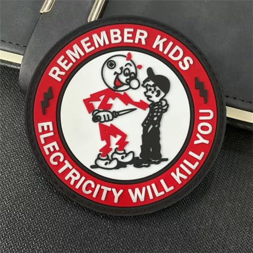 "Remember Kids Electricity Will Kill You" PVC Klett Patches 3D Rubber Taktisch Moral Aufnäher Applikation für DIY Kleidung Rucksack Uniform Weste Jacken (0126) von Viusneun