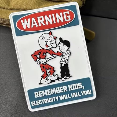 "Remember Kids Electricity Will Kill You" PVC Klett Patches 3D Rubber Taktisch Moral Aufnäher Applikation für DIY Kleidung Rucksack Uniform Weste Jacken (0339) von Viusneun