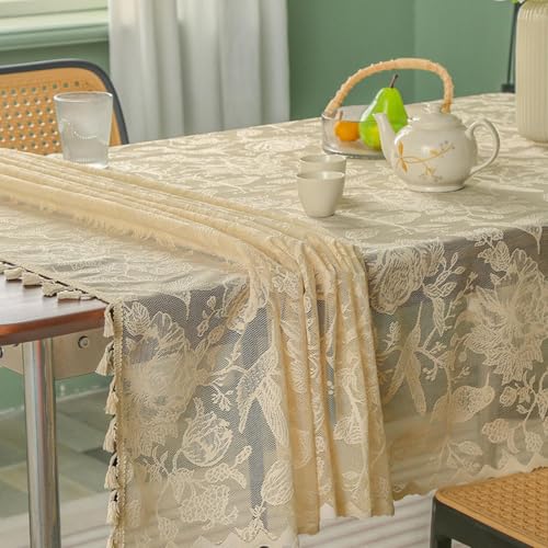 Viusneun Tischdecke, Abwaschbar Tischtuch Rechteckige Spitze Tischdecken Vintage Romantisch mit Quaste Table Cloth für Hochzeit Party Garten Dekoration Verschiedene Größen (Kolibri,100 x 140 cm) von Viusneun