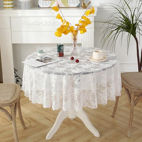 Viusneun Tischdecke, Abwaschbar Tischtuch Spitzentischdecke Spitze Rund Tischdecken Vintage Blumenmuster Table Cloth für Hochzeit Party Garten Dekoration (A,Durchmesser 100 cm) von Viusneun