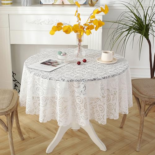 Viusneun Tischdecke, Abwaschbar Tischtuch Spitzentischdecke Spitze Rund Tischdecken Vintage Blumenmuster Table Cloth für Hochzeit Party Garten Dekoration (D,Durchmesser 120 cm) von Viusneun