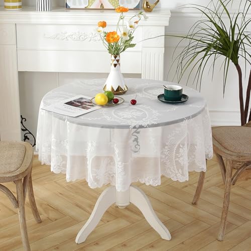 Viusneun Tischdecke, Abwaschbar Tischtuch Spitzentischdecke Spitze Rund Tischdecken Vintage Blumenmuster Table Cloth für Hochzeit Party Garten Dekoration (E,Durchmesser 120 cm) von Viusneun