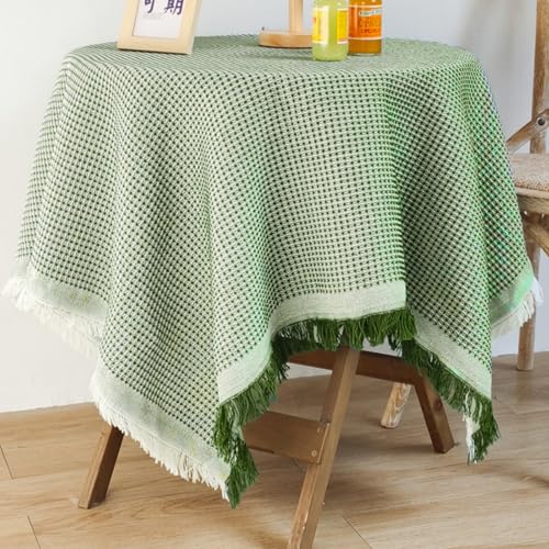 Tischdecke, Abwaschbar Weich Tischtuch Quadratisch Tischdecken mit Quaste Fleckschutz Pflegeleicht Table Cloth für Drinnen Draussen Garten Esszimmer Party (Grün,90 x 90 cm) von Viusneun