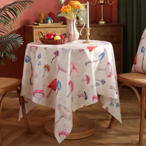 Viusneun Tischdecke, Lustig Waschbar Tischtuch Bunte Skizzen Tischdecke Kreativer Pilz Table Cloth für Küche Esstisch Garten Partys Outdoor (Bunte Pilze,60 x 60 cm) von Viusneun