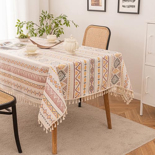 Viusneun Tischdecke, Quadratische Outdoor Tischtuch Boho Abwaschbar Tischdeko Wasserdicht Fleckschutz Tischdecken für Küche Garten Partys Outdoor und Camping (D,90 x 140 cm) von Viusneun