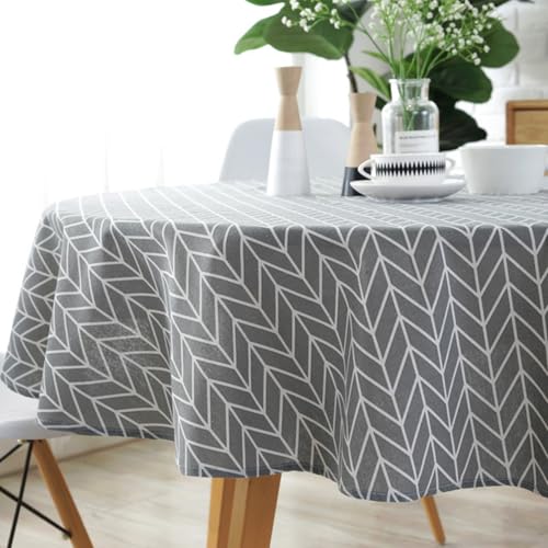 Viusneun Tischdecke, Waschbar Rund Tischtuch Baumwoll-Leinen Table Cloth Modern Stilvoll Tischdecken für Küche Esstisch Garten Partys Outdoor (Grau,150 cm) von Viusneun