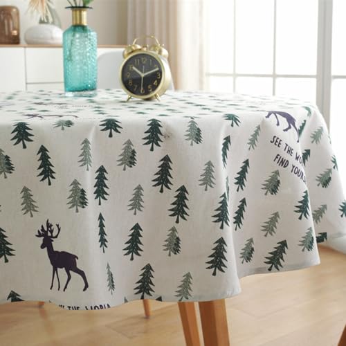 Tischdecke, Waschbar Rund Tischtuch Baumwoll-Leinen Table Cloth Modern Stilvoll Tischdecken für Küche Esstisch Garten Partys Outdoor (Grün,150 cm) von Viusneun