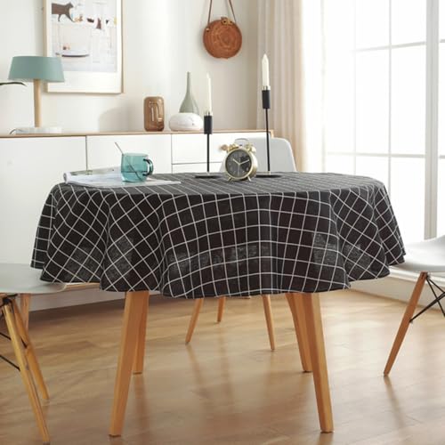 Tischdecke, Waschbar Rund Tischtuch Baumwoll-Leinen Table Cloth Modern Stilvoll Tischdecken für Küche Esstisch Garten Partys Outdoor (Schwarz,150 cm) von Viusneun