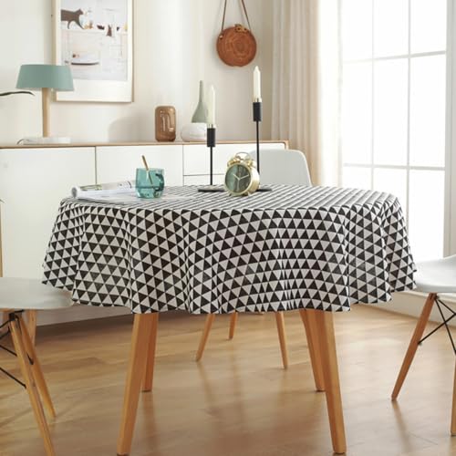 Tischdecke, Waschbar Rund Tischtuch Baumwoll-Leinen Table Cloth Modern Stilvoll Tischdecken für Küche Esstisch Garten Partys Outdoor (Schwarz-Weiß,100 cm) von Viusneun