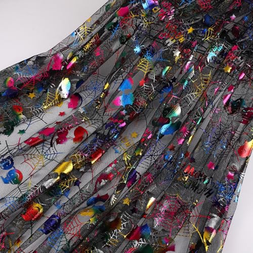 Tüllstoff, 150×200cm Halloween Tüll Stoff Weich Bunte Dekostoff Halloween Kürbis Netzstoff Halloween Spinnennetz Tüll für Halloween Dekorationen Party DIY von Viusneun