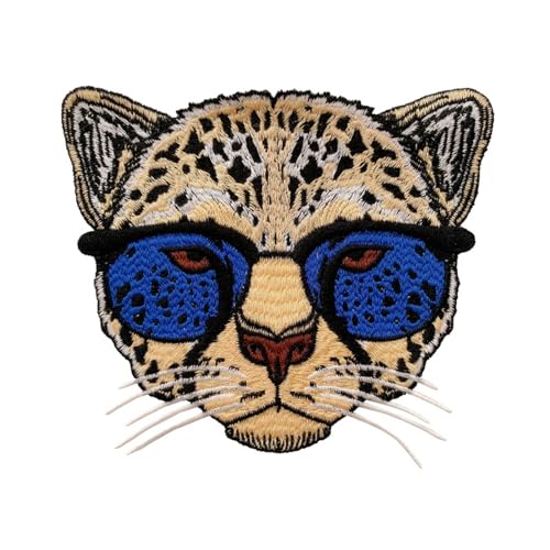 Viusneun 1 Stück Großer Leopard mit Brille Stoff Patches, Flicken zum Aufbügeln, Tier-Flicken für Jacken, zum Aufbügeln, Stickerei, Applikation, dekorative Kleidung (16) von Viusneun