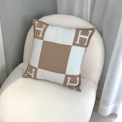 Viusneun 1er Set kissenbezüge Kissen aus Wolle gestrickt Dekorative Deko Kissen Kuschelkissen Flauschig Sofakissen Weich Plüschkissen für Sofa（Keine Füllstoffe） (Khaki,65 * 65 cm) von Viusneun