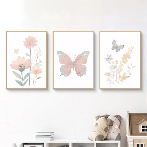 Viusneun 3er Set Poster, Schmetterling Aquarell Leinwandbilder Aesthetic Blumen Wandposter Ohne Rahmen Kunstposter Deko für Kinderzimmer Babyzimmer (40 x 50 cm) von Viusneun