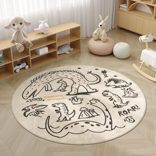 Viusneun Kinderteppich, Rund Kurzflor Wildtiere Teppiche Weich Waschbare Teppich Krabbeldecke rutschfest Teppiche fürs Babyzimmer Kleinkinderzimmer Wohnzimmer Schlafzimmer (Dinosaurier,100cm) von Viusneun