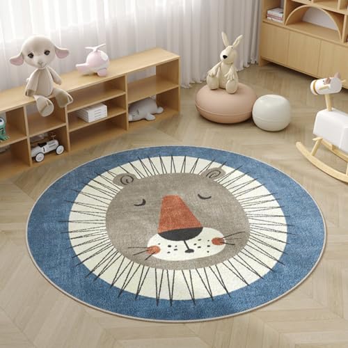 Viusneun Kinderteppich, Rund Kurzflor Wildtiere Teppiche Weich Waschbare Teppich Krabbeldecke rutschfest Teppiche fürs Babyzimmer Kleinkinderzimmer Wohnzimmer Schlafzimmer (Löwenkopf,100cm) von Viusneun