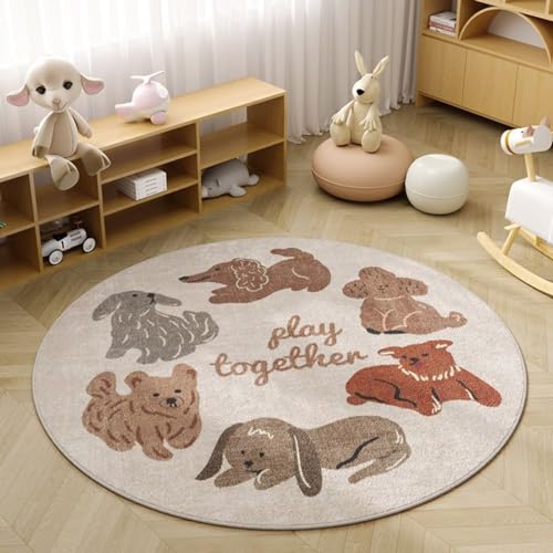 Viusneun Kinderteppich, Rund Kurzflor Wildtiere Teppiche Weich Waschbare Teppich Krabbeldecke rutschfest Teppiche fürs Babyzimmer Kleinkinderzimmer Wohnzimmer Schlafzimmer (Tiere,100cm) von Viusneun