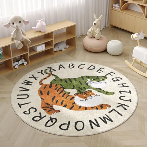 Viusneun Kinderteppich, Rund Kurzflor Wildtiere Teppiche Weich Waschbare Teppich Krabbeldecke rutschfest Teppiche fürs Babyzimmer Kleinkinderzimmer Wohnzimmer Schlafzimmer (Tiger,100cm) von Viusneun