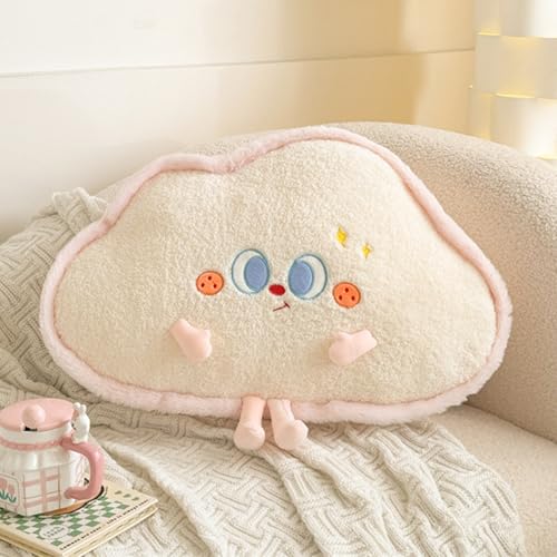 Viusneun Kuschelkissen Kinder Dekokissen, Niedlich Wolken Blumen und Mond Plüsch Kissen, Weiche Flauschige Zierkissen Sofakissen für Kinderzimmer Schlafzimmer Deko (weiße Wolke) von Viusneun