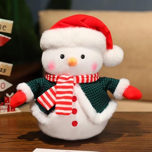 Viusneun Kuscheltier, 25cm Weihnachten Plüschtier Karierter Umhang Schneemann Stofftier Kuscheltiere zum Kuscheln & Spielen für Kinder Weihnachts Geschenk (Grüne) von Viusneun