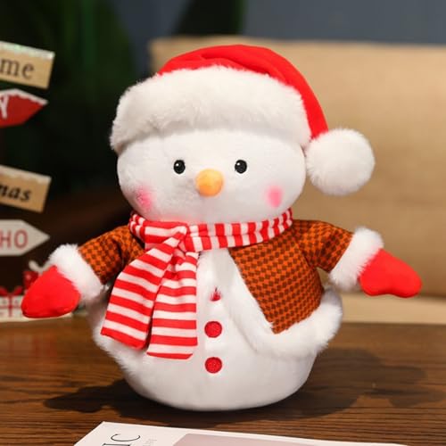 Viusneun Kuscheltier, 25cm Weihnachten Plüschtier Karierter Umhang Schneemann Stofftier Kuscheltiere zum Kuscheln & Spielen für Kinder Weihnachts Geschenk (Orange) von Viusneun