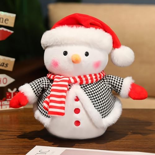 Viusneun Kuscheltier, 25cm Weihnachten Plüschtier Karierter Umhang Schneemann Stofftier Kuscheltiere zum Kuscheln & Spielen für Kinder Weihnachts Geschenk (Schwarz) von Viusneun