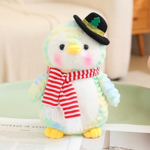 Viusneun Kuscheltier, 26cm Pinguin Plüschtier Weihnachten Pinguin Stofftier Süße Pinguin Plüsch zum Kuscheln & Spielen für Kinder Weihnachts Geschenk (Grüne Schwarze Mütze) von Viusneun