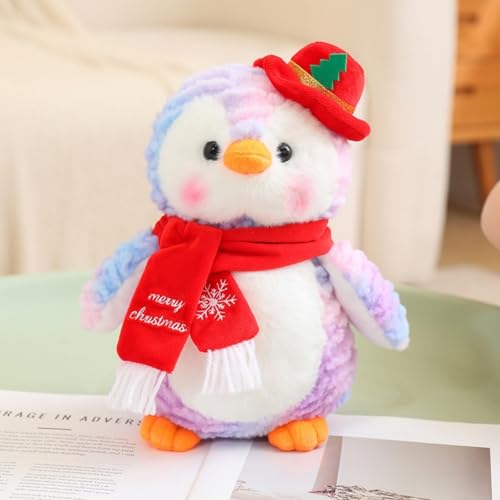 Viusneun Kuscheltier, 26cm Pinguin Plüschtier Weihnachten Pinguin Stofftier Süße Pinguin Plüsch zum Kuscheln & Spielen für Kinder Weihnachts Geschenk (Lila Rote Mütze) von Viusneun