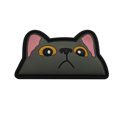 Viusneun PVC Katzengesicht Klett Patch, lustige Katze Abziehbilder, Aufnäher Patches Bügelbild Applikation für Mädchen Jungs Aufbügel Patches zum T-Shirt Jeans Taschen (Grau) von Viusneun