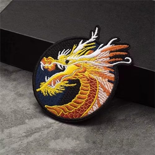 Viusneun Patches Klett Stickerei Chinese Dragon Klett Patch Lustiger Moral Emblem Aufnäher mit Klettverschluss Patch für Rucksäcke, Hut, Jacke, Kleidung (Gelb) von Viusneun