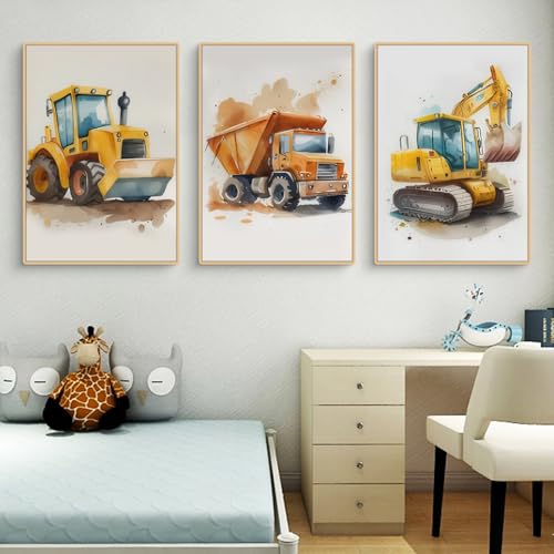 Viusneun Poster Kinderzimmer, 3er Set Bilder für Kinderzimmer und Babyzimmer Voller Kinderspaß Werkzeugwagen Wandbilder Ohne Rahmen Poster & Kunstdrucke (21 x 30 cm) von Viusneun