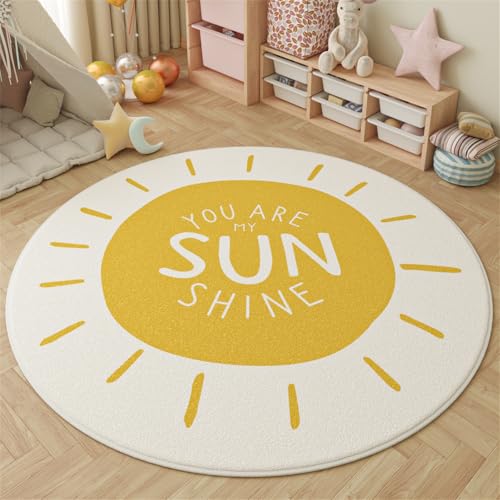 Viusneun Runde Teppiche Regenbogen Kinderteppich Boho Deko Waschbar Junge Mädchen Spielteppich für Babyzimmer Kleinkinderzimmer Wohnzimmer Schlafzimme (Sonne,100 * 100cm) von Viusneun