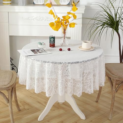 Viusneun Tischdecke, Abwaschbar Tischtuch Spitzentischdecke Spitze Rund Tischdecken Vintage Blumenmuster Table Cloth für Hochzeit Party Garten Dekoration (C,Durchmesser 120 cm) von Viusneun