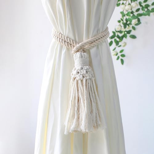 Vorhang Raffhalter 2 Stück Boho Gardinenhalter Natürlicher Baumwolle Beige Gewebter Vorhänge Halter Clips Handgefertigte Blätter Vorhanghalter zur Dekoration von Wohnzimmer Büro (M0810) von Viusneun