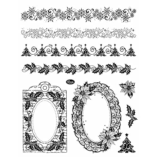 Viva Decor Clear-Stamps (Weihnachtsbordüren & Rahmen) Silikon Stempel - Prägung Stempel - DIY Dekoration stanzen - Stempel Silikon - DIY Stamp - Stempel Prägung - Designed in Germany von Viva Decor