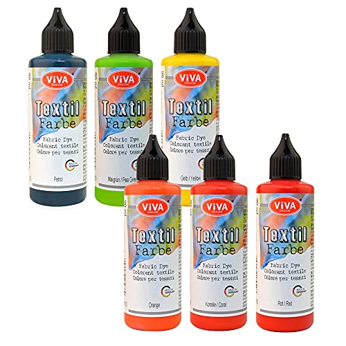 Viva Decor Fabric dye Textilfarbe Set 6 x 90 ml (Fresh Summer) Tie dye, Färbemittel Textilien, Stofffarben Waschfest, Textilfarbe Batikfarben waschmaschinenfest für Kinder und Erwachsene von Viva Decor