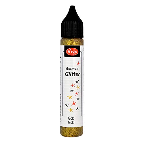 Viva Decor®️ German Glitter (Gold, 28 ml) Glitter Glue - farbige Glitzer Stifte in transparenter Effekt Paste - Bastel Glitzer Stift - window color glitter pen - Glitzerstifte Kinder von Viva Decor