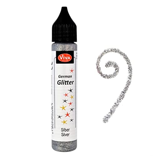 Viva Decor®️ German Glitter (Silber, 28 ml) Glitter Glue - farbige Glitzer Stifte in transparenter Effekt Paste - Bastel Glitzer Stift - window color glitter pen - Glitzerstifte Kinder von Viva Decor