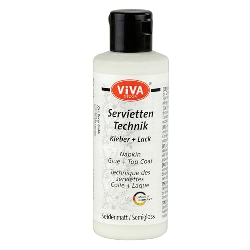 Viva Decor Serviettentechnik Kleber und Lack (Seidenmatt, Transparent, 82 ml) Serviettenkleber transparent, Decoupage Kleber für Serviettentechnik - Made in Germany von Viva Decor