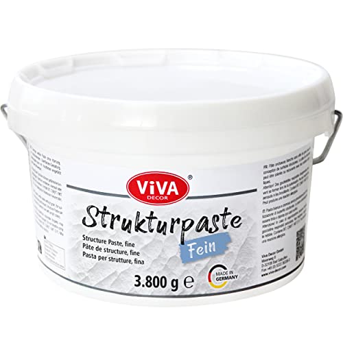 Viva Decor Strukturpaste Fein (3800g, Weiß) matte, sehr feinkörnige Paste auf Wasserbasis für reliefartige bis plastische Oberflächenstrukturierung - für Kreative und Künstler - Made in Germany von Viva Decor