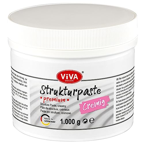 Viva Decor Strukturpaste PREMIUM cremig (1000g, Weiß) matte, stoßfeste Impasto Paste in Künstlerqualität, einfärbbar, auf Wasserbasis für reliefartige Oberflächenstrukturierung von Viva Decor